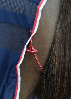 Weatherbeeta Scrim Cooler Standard Neck - Navy/Red/White -Lemieux Equestrian Supplies Shop coolerfeature1