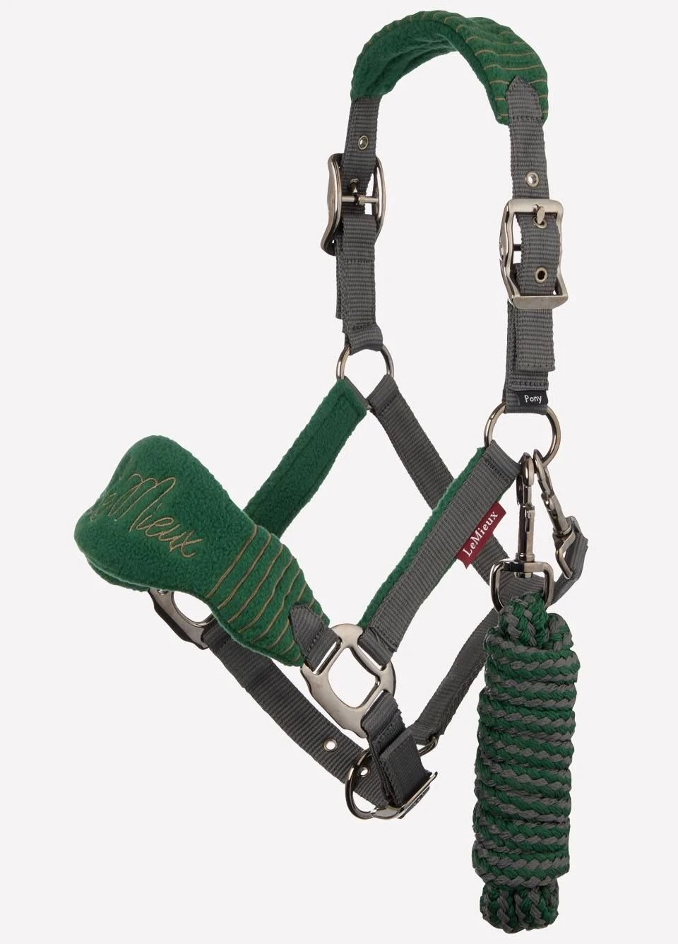 LeMieux Vogue Fleece Headcollar & Leadrope Set - Hunter Green/Grey 3 LeMieux Vogue Fleece Headcollar & Leadrope Set - Hunter Green/Grey
