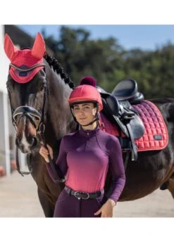 LeMieux Spectrum Fly Hood - Aubergine/Papaya -Lemieux Equestrian Supplies Shop lemieux spectrum papaya 1rdy