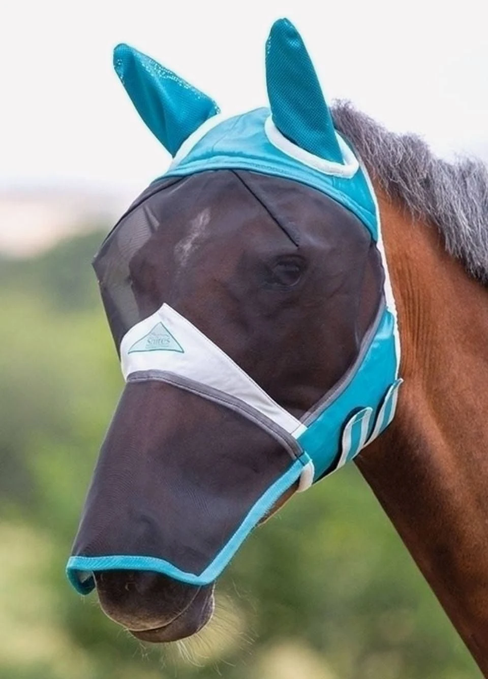 Shires Fine Mesh Fly Mask With Ears & Nose - Teal 3 Shires Fine Mesh Fly Mask With Ears & Nose - Teal