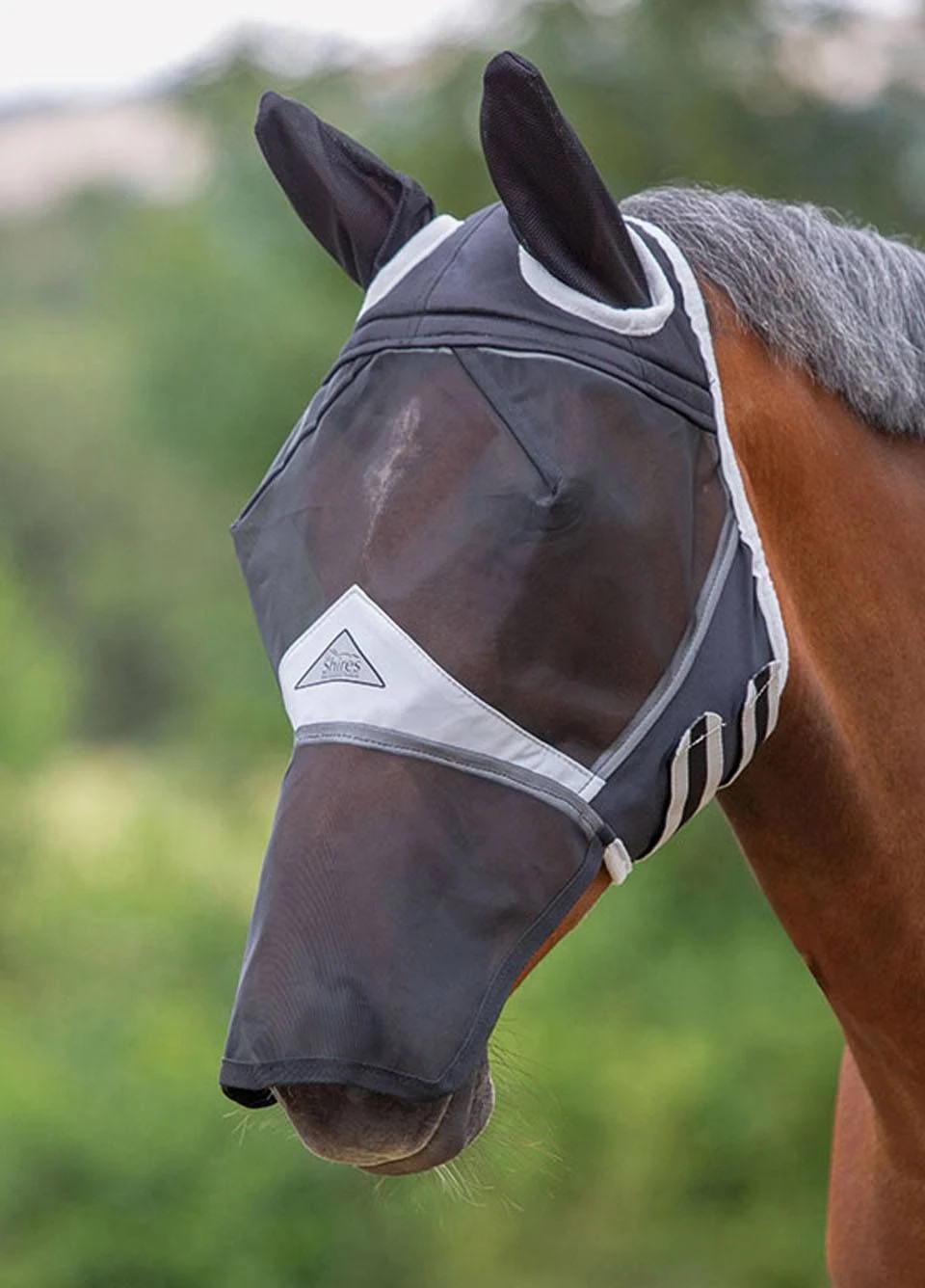 Shires Fine Mesh Fly Mask With Ears & Nose - Black 3 Shires Fine Mesh Fly Mask With Ears & Nose - Black