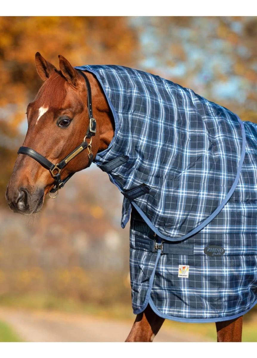 Rhino Original Stable Hood Medium - Navy Check/Indigo 3 Rhino Original Stable Hood Medium - Navy Check/Indigo